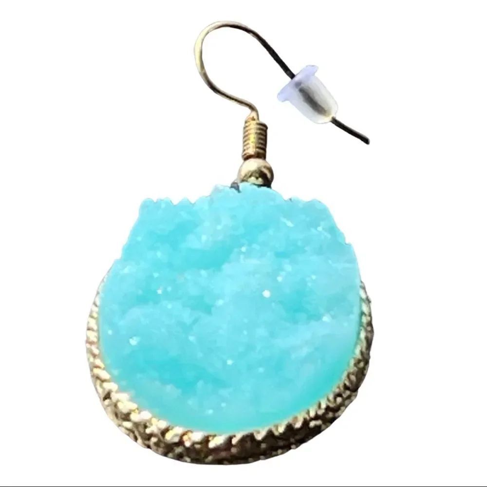 Robins Egg Blue Druzy Stone Fishhook Earrings • NWT - Picture 5 of 7